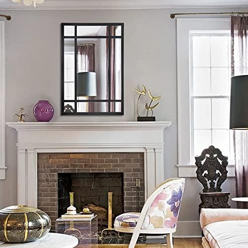 HQiJun 30x20 Inch Black Rectangle Decorative Wall Mirror, Farmhouse Window Pane - Image 4