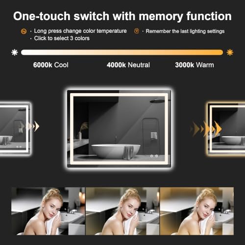 LED Bathroom Mirror with Lights, 30 x 40 Lighted Vanity Wall Mirror - Image 4