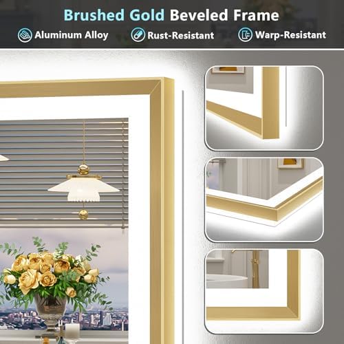 40x36 Gold Beveled LED Lighted Bathroom Mirror, Backlit & Front Lit - Image 3