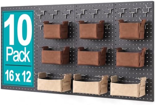 Peg Board, 10 Pack Metal Pegboard Panels and 76 Pcs Hooks and Baskets, Garage by PBHEPJ