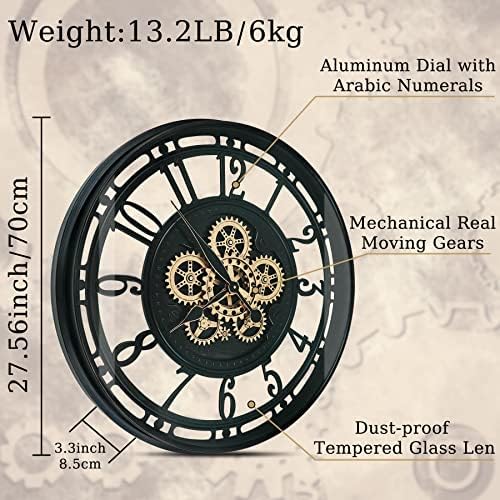 30 Inch Real Moving Gears Wall Clock Large Modern Metal Clocks - Image 3