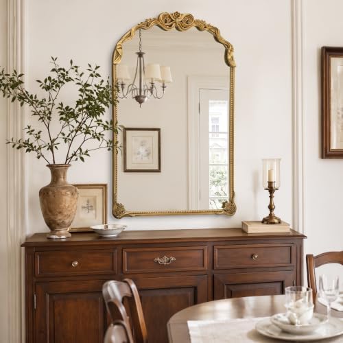 Besdomus Large Vintage Gold Mirror: 30"x44" French Baroque Arch Bow Mirrors - Image 3