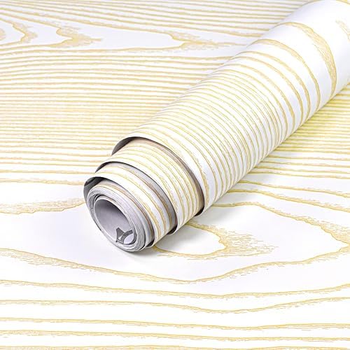 White and Gold Wood Contact Paper 17.3"x200" Peel and Stick Wallpaper by YUN-aeonPeelandStickWall