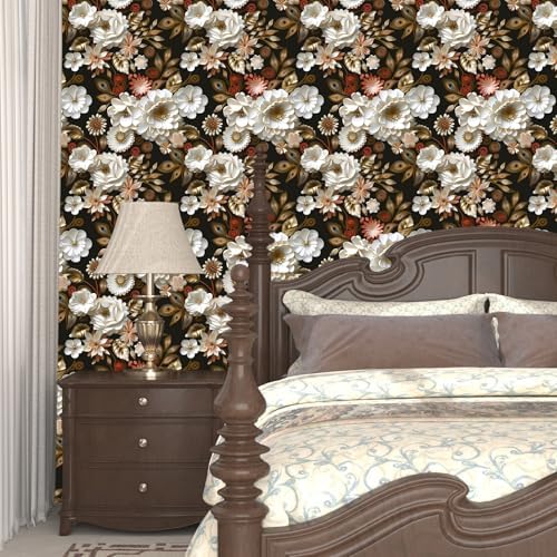 Laatse Dark Gold Floral Wallpaper Peel and Stick 17.5" × 393" - Image 3