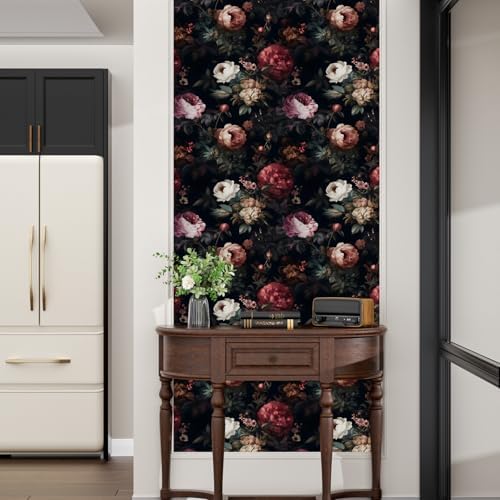 Black Vintage Floral Peel and Stick Wallpaper 17.5" x 118" - Image 4