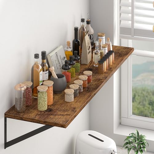 Heimlove 44W x 12D Deep Floating Shelves Set of 2 Rustic Brown - Image 2