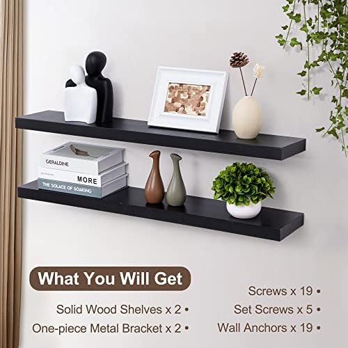 fuqing 36 Inch Floating Shelves, 6.7 Inch Deep Black Wall Shelves Set of 2 - Image 5