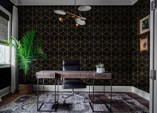 Safiyya 118" x 17.3" Gold and Black Wallpaper Geometric Contact Paper Peel and - Image 4