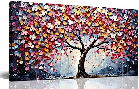 Zoyotago Large Canvas Wall Art Colorful Flower Tree Picture Gray Backgrounds by Zoyotago