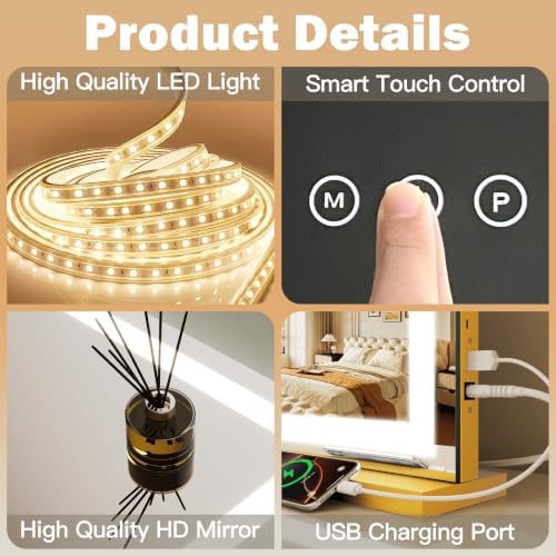 ROLOVE Extra Large Gold Hollywood Vanity Mirror - Image 7