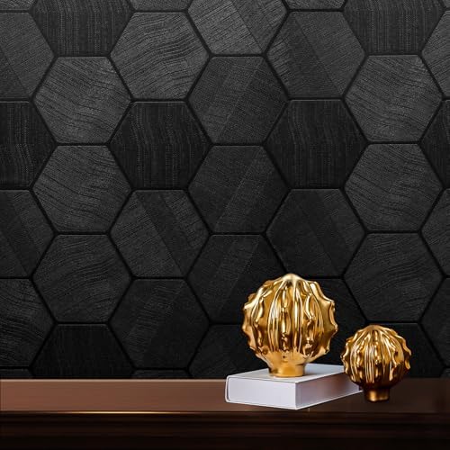 Black Peel and Stick Wallpaper Self Adhesive 3D Hexagon Geometric by Oneoftheworld
