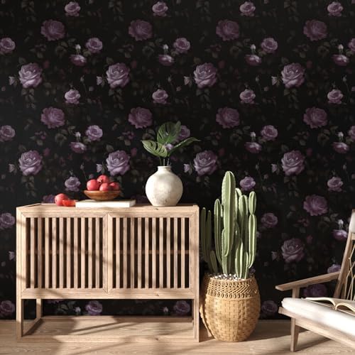 Dark Purple Vintage Floral Peel and Stick Wallpaper 17.5" x 393" - Image 2