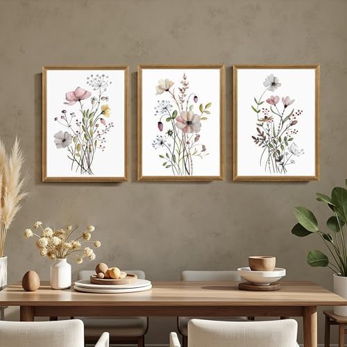 WRFON Framed Botanical Canvas Wall Art Set of 3, Watercolor Floral Prints - Image 6