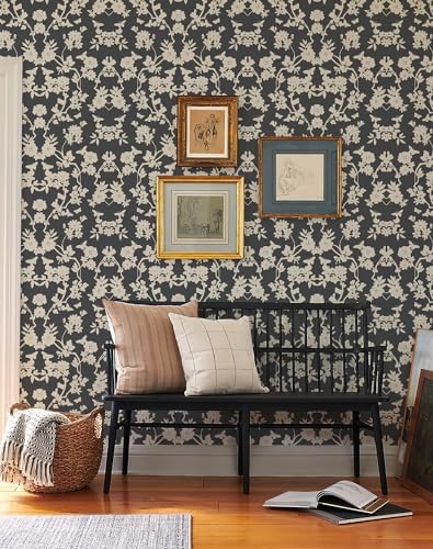 Vintage Floral Peel and Stick Wallpaper Black and White Damask Botanical Vine - Image 3