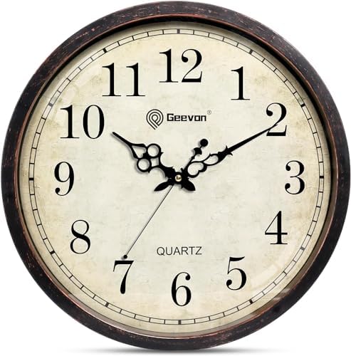 Geevon Vintage Wall Clock, Silent 16" Non Ticking Retro Round Clock Quartz by GEEVON