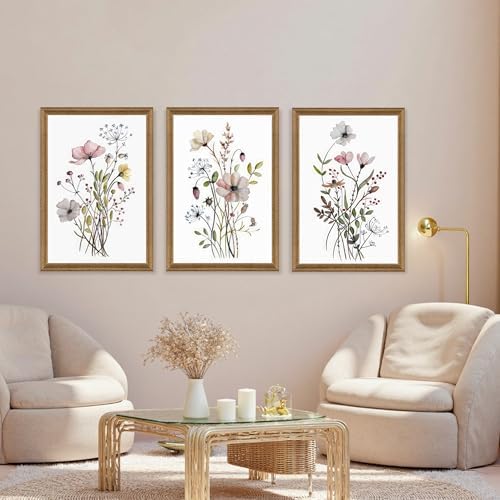 WRFON Framed Botanical Canvas Wall Art Set of 3, Watercolor Floral Prints - Image 3