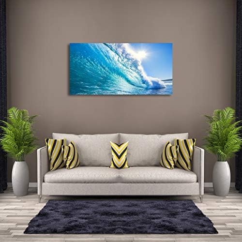 Haichuang Decor Art Ocean Wave Canvas Wall Art, 40x20 Inches Framed Turquoise - Image 5