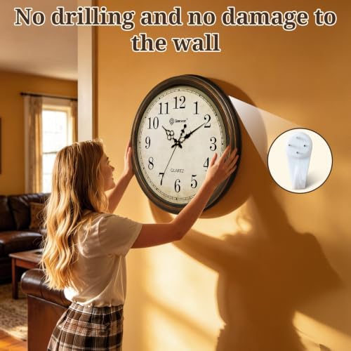 Geevon Vintage Brown Wall Clock Silent Non Ticking 18 in Quality Quartz Battery - Image 5