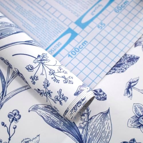 White and Blue Floral Peel and Stick Wallpaper Vintage 17in x 118in - Image 5