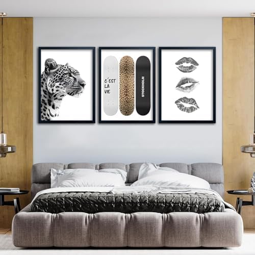 Framed Stockholm Style Canvas Wall Art Set of 3 Black and White Fashion Leopard - Image 5