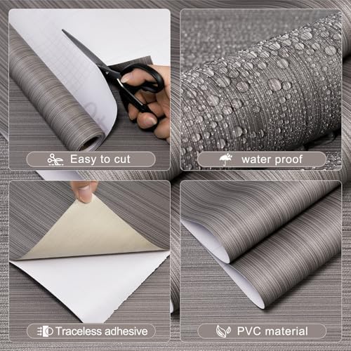 Grasscloth Peel and Stick Wallpaper, A Set of 15.7"x1181" Brown Self-Adhesive - Image 2