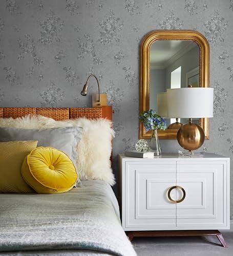 Erfoni 394"x17.7" Grey Floral Embossed Wallpaper - Image 5