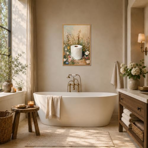 AtterrirArt Framed Whimsical Bathroom Wall Art Toilet Paper Flower Artwork - Image 3