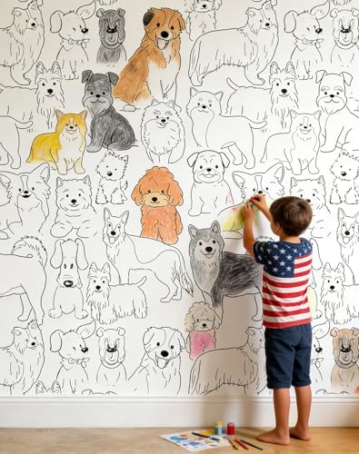 Nursery Wallpaper Black and White Dog Animals Peel and Stick Self-Adhesive - Image 2