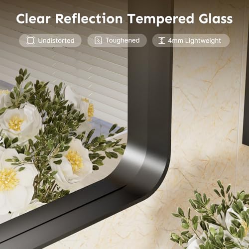 Kosmonia 60x28 inch Black Bathroom Mirror Metal Framed Rounded Rectangle - Image 6