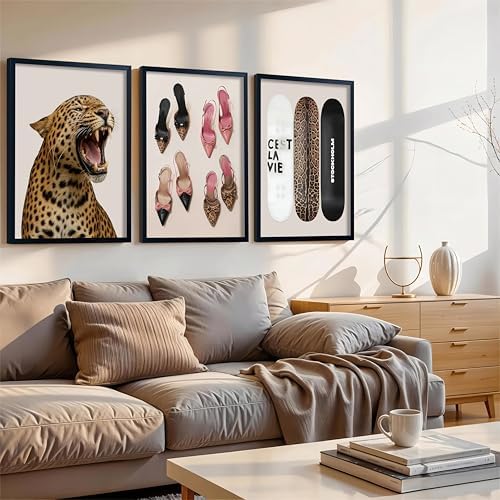 Stockholm Style Set of 3 Wall Art Set Leopard Print & Preppy Fashion Art - Image 2