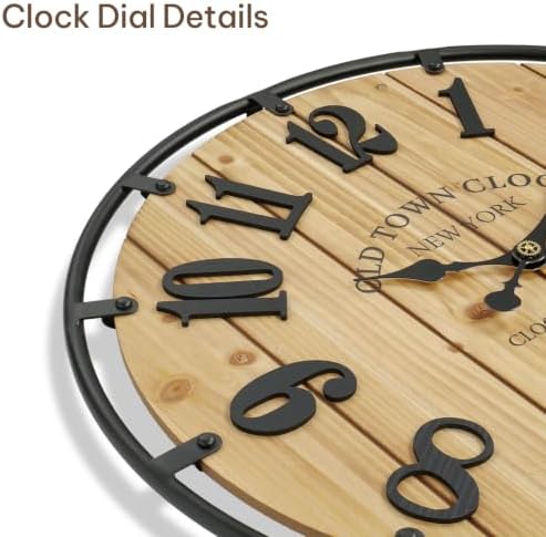 Farmhouse Wall Clock for Living Room Decor, 20 Inch Rustic Wood Metal Clock - Image 4