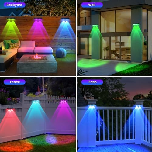 LIANGLOME Solar Fence Lights Outdoor, 2PK RGB Solar Lights - Image 5