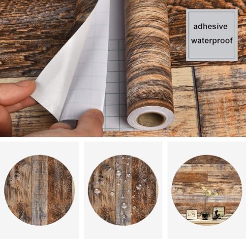WENMER 23.6" x 1180" Brown Wood Wallpaper Peel and Stick Shiplap Self Adhesive - Image 7