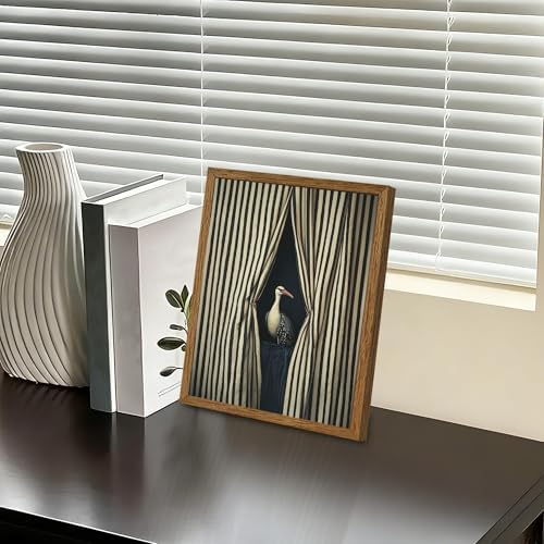 AVECCO Vintage Striped Curtain Moody Crane Wall Art Canvas Framed 8x10 in - Image 3