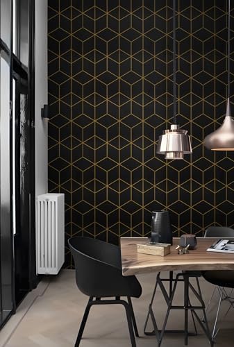 Safiyya 118" x 17.3" Gold and Black Wallpaper Geometric Contact Paper Peel and - Image 3