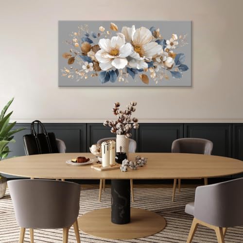 Neutral Gray White Floral Canvas Wall Art Decor - Image 2