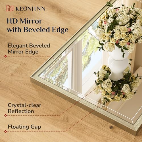 Keonjinn 55" x 36" Brushed Nickel Bathroom Vanity Mirror, HD Tempered Glass - Image 4
