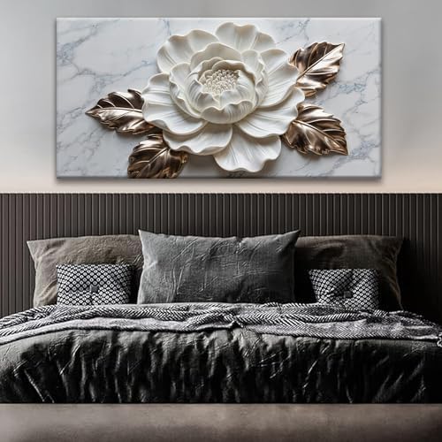 Suconvng Wall Art Living Room Marble Texture Wall Art Modern White Flower - Image 5
