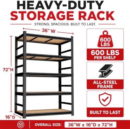 Garage Shelving, 3000 LBS Heavy Duty Metal Storage Shelves - Image 3