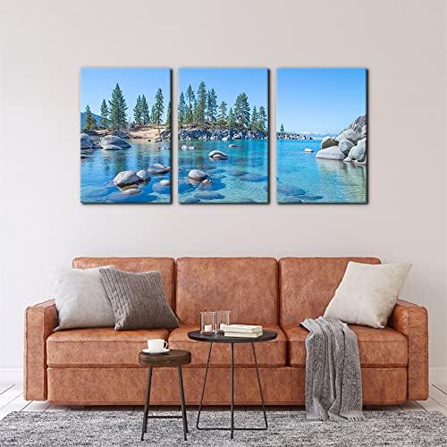 Pacimo Canvas Print Wall Art Set Vibrant Forest & Rocky Lake Landscape Nature - Image 3