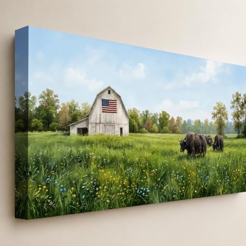 Anolyfi Farmhouse Highland Cow Barn Canvas Wall Art Decor 40"x20" - Image 4