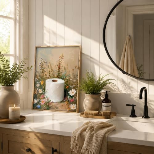 AtterrirArt Framed Whimsical Bathroom Wall Art Toilet Paper Flower Artwork - Image 6