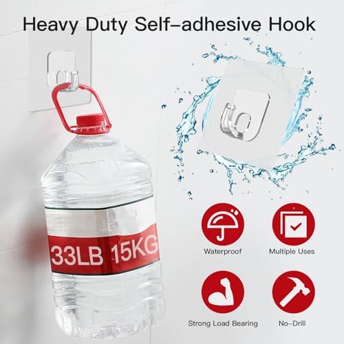 Large Adhesive Hooks for Hanging Clear 20 Pack Wall Hangers Heavy Duty 33lb - Image 2