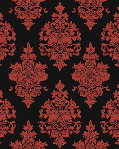 BOKEBEVE Vintage Floral Wallpaper Peel Stick Burgundy Red 17.5 x 393.5In by BOKEBEVE