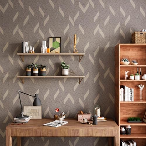 Herringbone Peel and Stick Wallpaper Boho Geometric Contact Paper Brown - Image 2