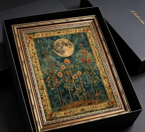 Vintage Gold Framed Celestial Moon Wall Art, Tarot Crescent Moon Painting - Image 4