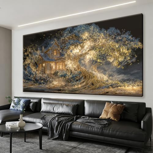 Large Glowing Gold Tree vintage Canvas Wall Art by IU