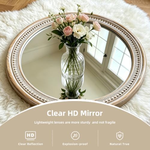 36 Inch Large Round Wood Mirror, Rustic Farmhouse Circle Mirrors - Image 6