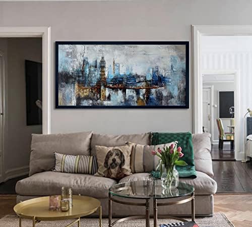 Large Wall Art for Bedroom Abstract City View Canvas Art Gray Blue Buildings - Image 3