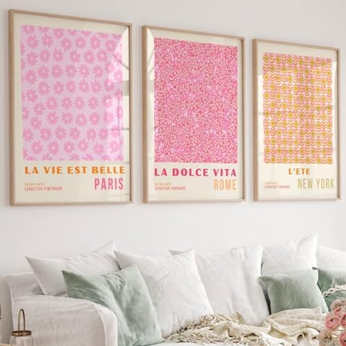 Pink Flower Market Wall Art Decor Aesthetic Abstract Canvas Floral Minimalist by Youillne